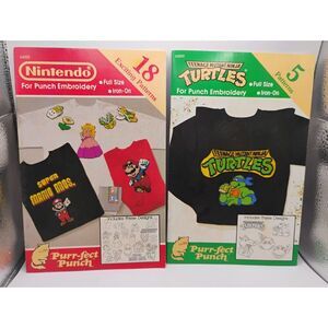 2) 1990 Vintage Nintendo Purr-fect Punch Embroidery Patterns 64252 TMNT 64259